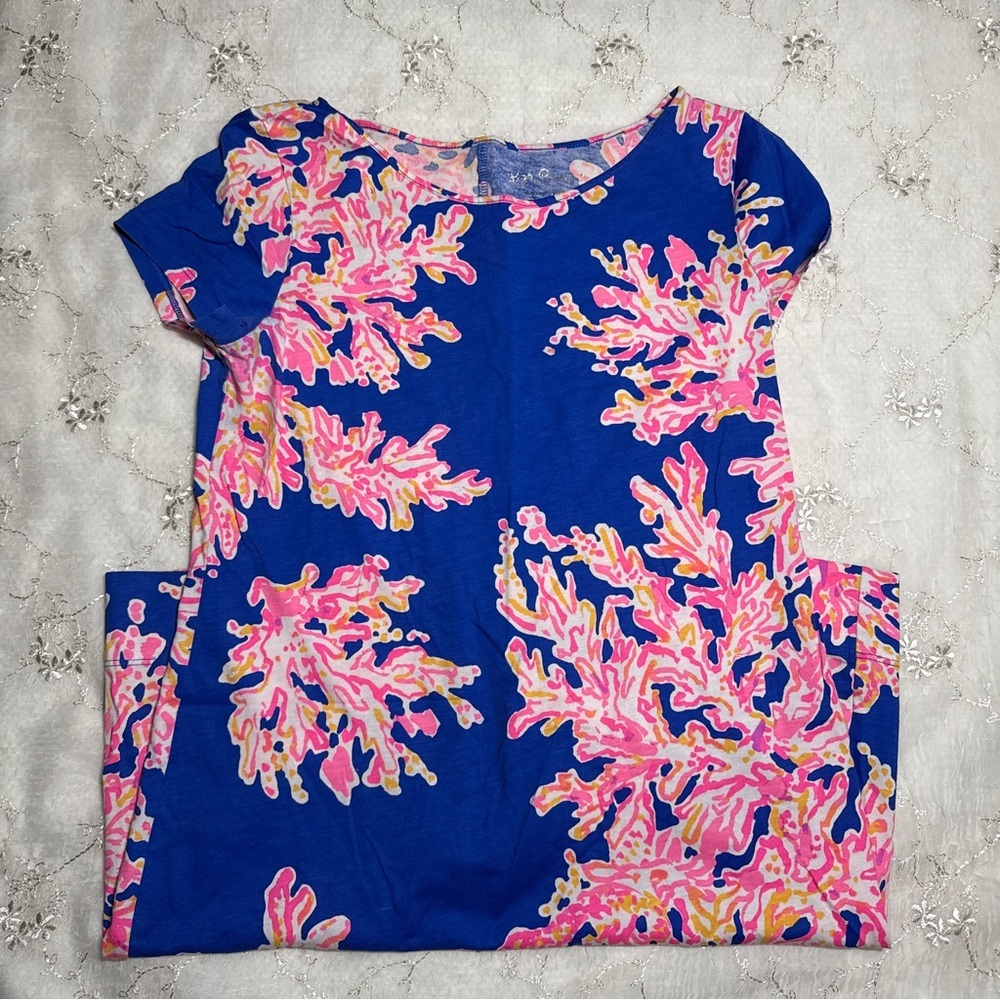 Lilly Pulitzer blue + pink floral shift dress — size small